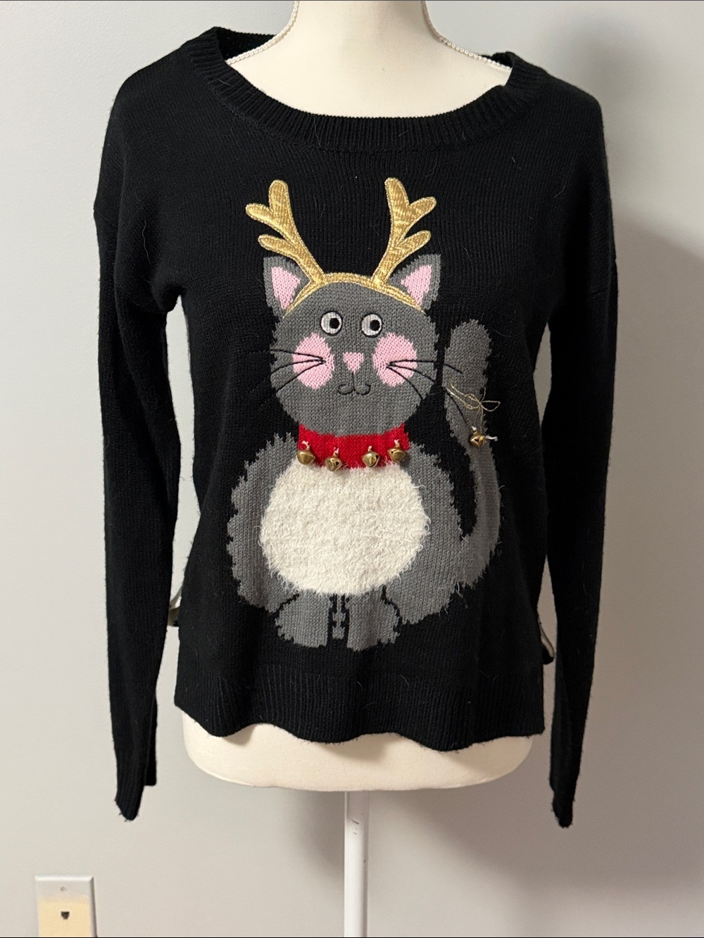 Festive Cat Reindeer Sweater w/ Bells | Cute Holiday Knit
